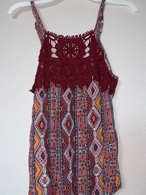 No Boundaries  Crochet Yoke Printed Tank